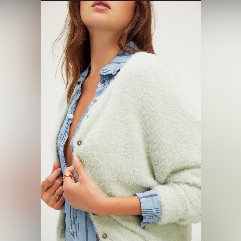 Free People FP One - Allegra Cardi Sweater in Sage - Soft Fuzzy